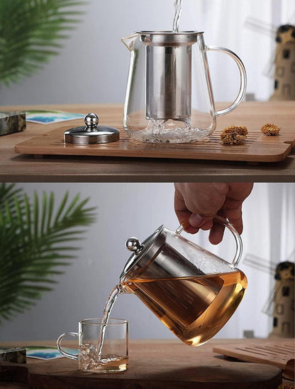 Glas Teekanne 750ml mit Edelstahl Teesieb - hitzebeständig - für Tee und Kaffee - mikrowellengeeignet
