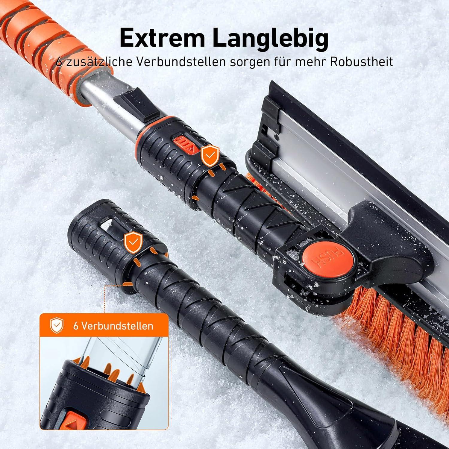 AstroAI Eiskratzer Auto mit Besen Teleskopstiel Orange