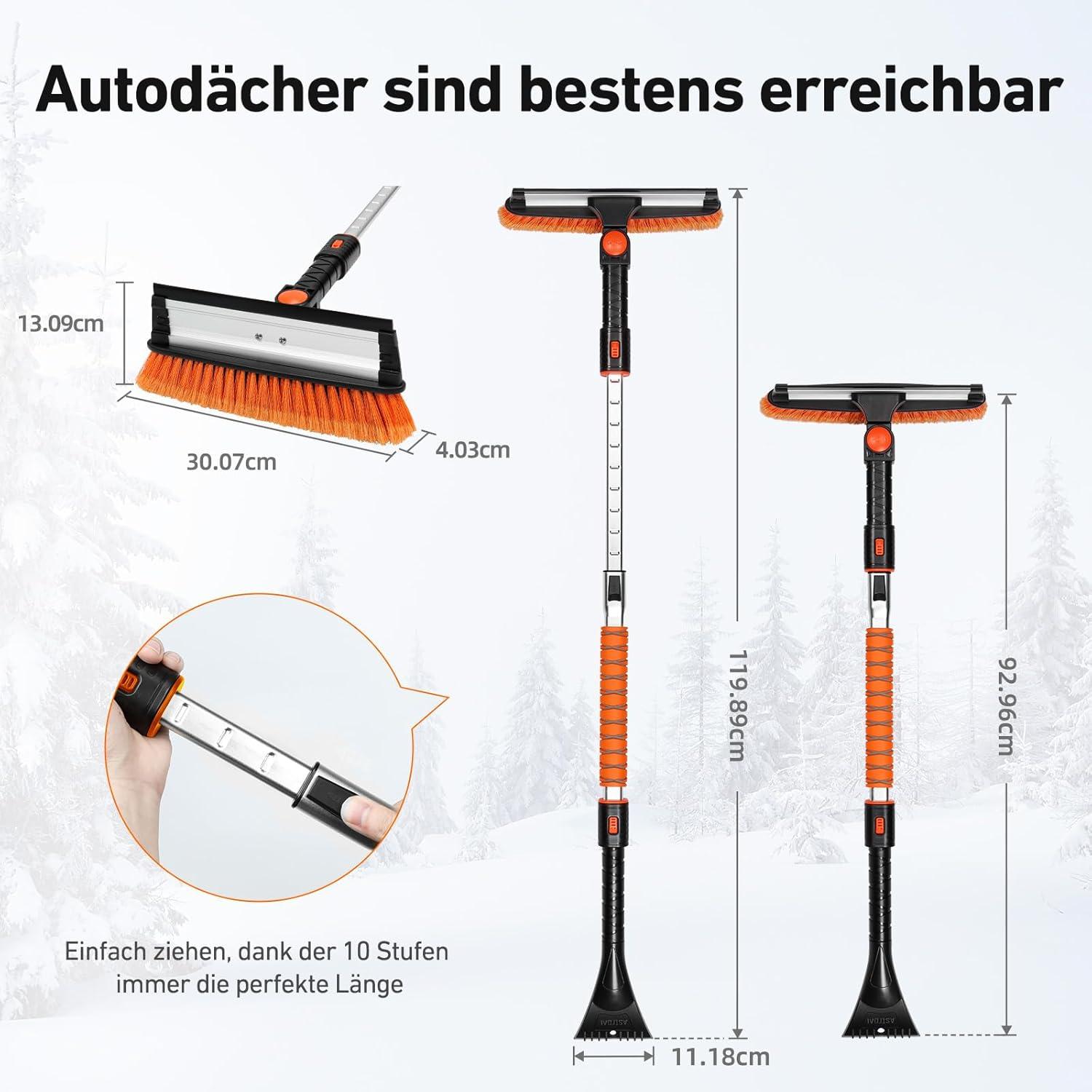 Eiskratzer Auto mit Besen 119CM Lang Teleskopstiel und Abzieher