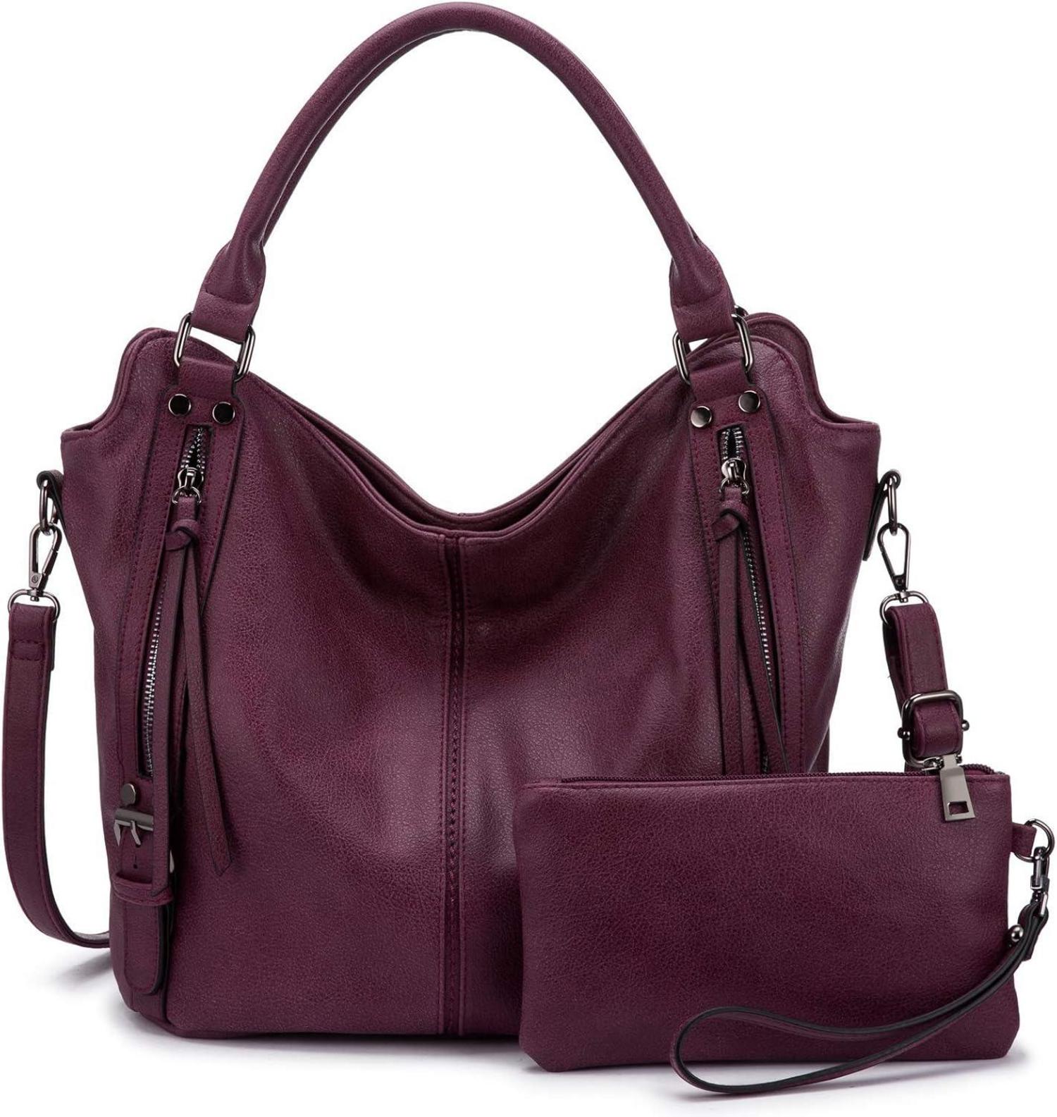 Elegante Damen Lederhandtasche Shopper Set Weinrot