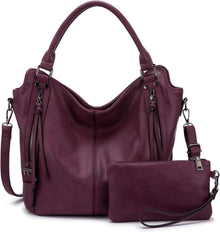 Elegante Damen Lederhandtasche Shopper Set Weinrot