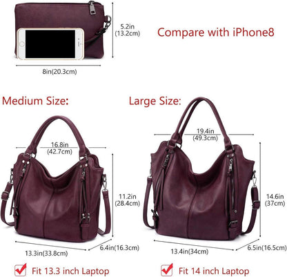 Realer Damen Handtaschen Set Weinrot 2pcs für Büro Schule