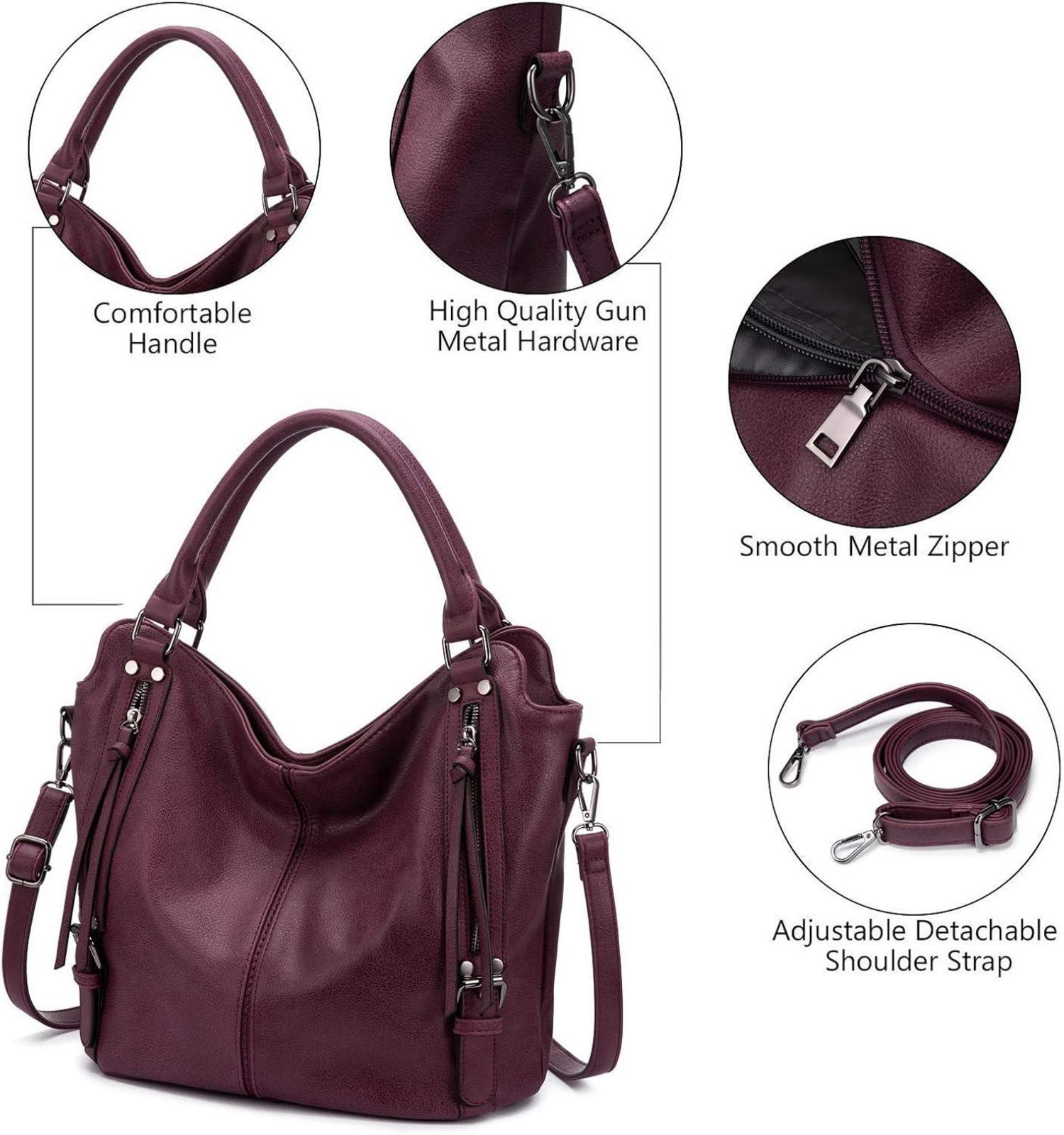 Elegante Damen Lederhandtasche Shopper Set Weinrot