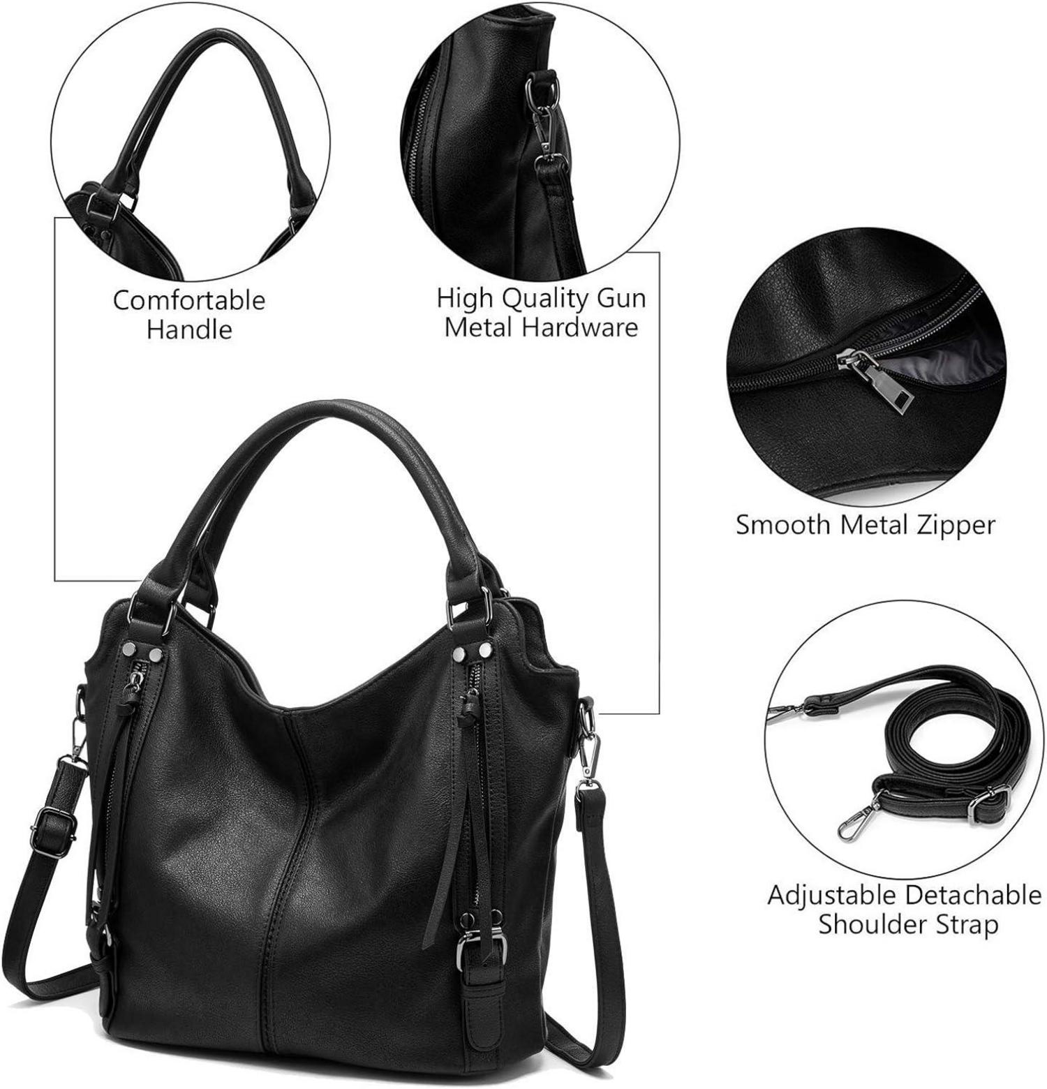 REALER Damen Handtaschen Set Mittel Shopper Leder Umhängetasche