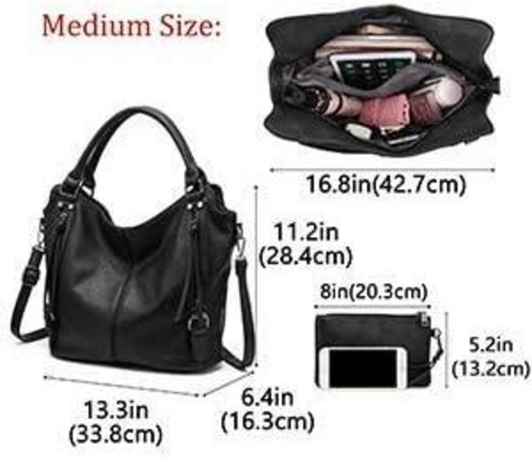 Realer Damen Handtasche Set Schwarz 2-teilig Echtleder Shopper Hobo Umhängetasche