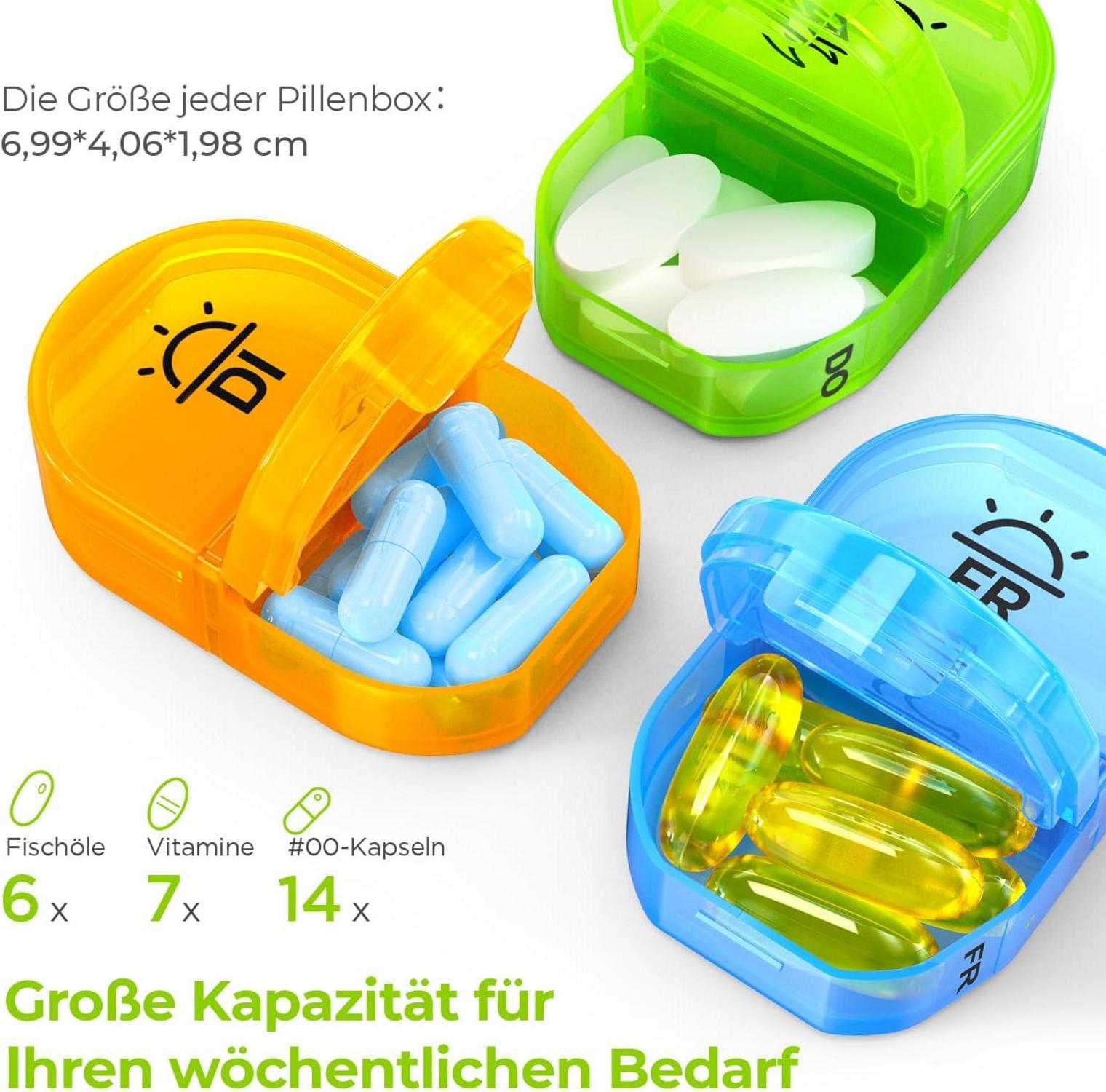 Tablettenbox 7 Tage Pillendose 2 Fächer Feuchtigkeitsbeständig