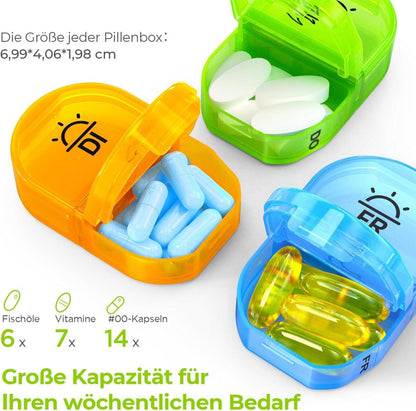 Tablettenbox 7 Tage Pillendose 2 Fächer Feuchtigkeitsbeständig