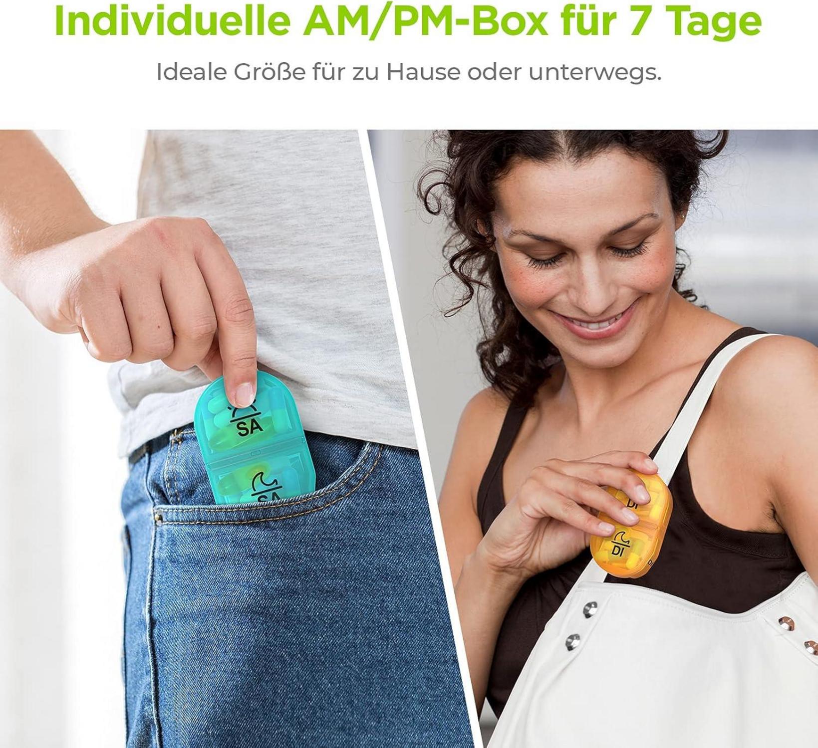 Tablettenbox 7 Tage Morgens Abends, 2 Fächer, feuchtigkeitsbeständig