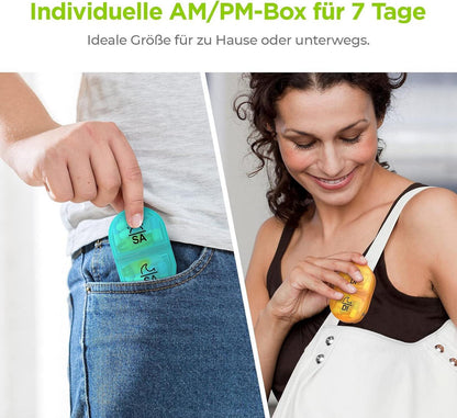 Tablettenbox 7 Tage Morgens Abends, 2 Fächer, feuchtigkeitsbeständig
