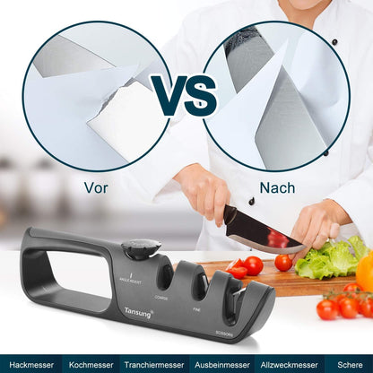 Professioneller Messerschärfer 3 Stufen Diamantstäbe Keramik Grey