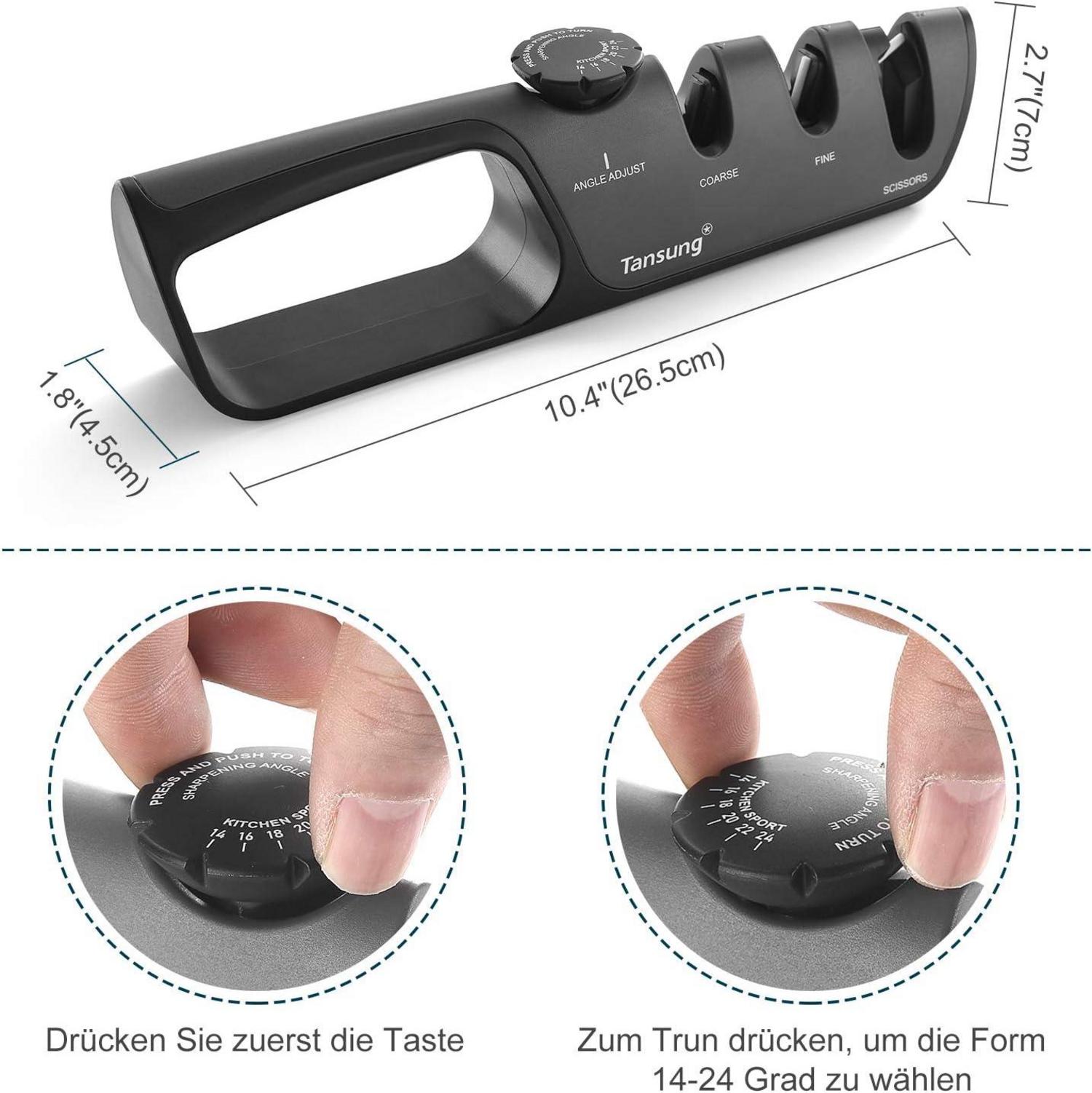 Messerschärfer 3 Stufen Wolframstahl Diamantstäbe Spezialkeramik Winkelknopf Rutschfest