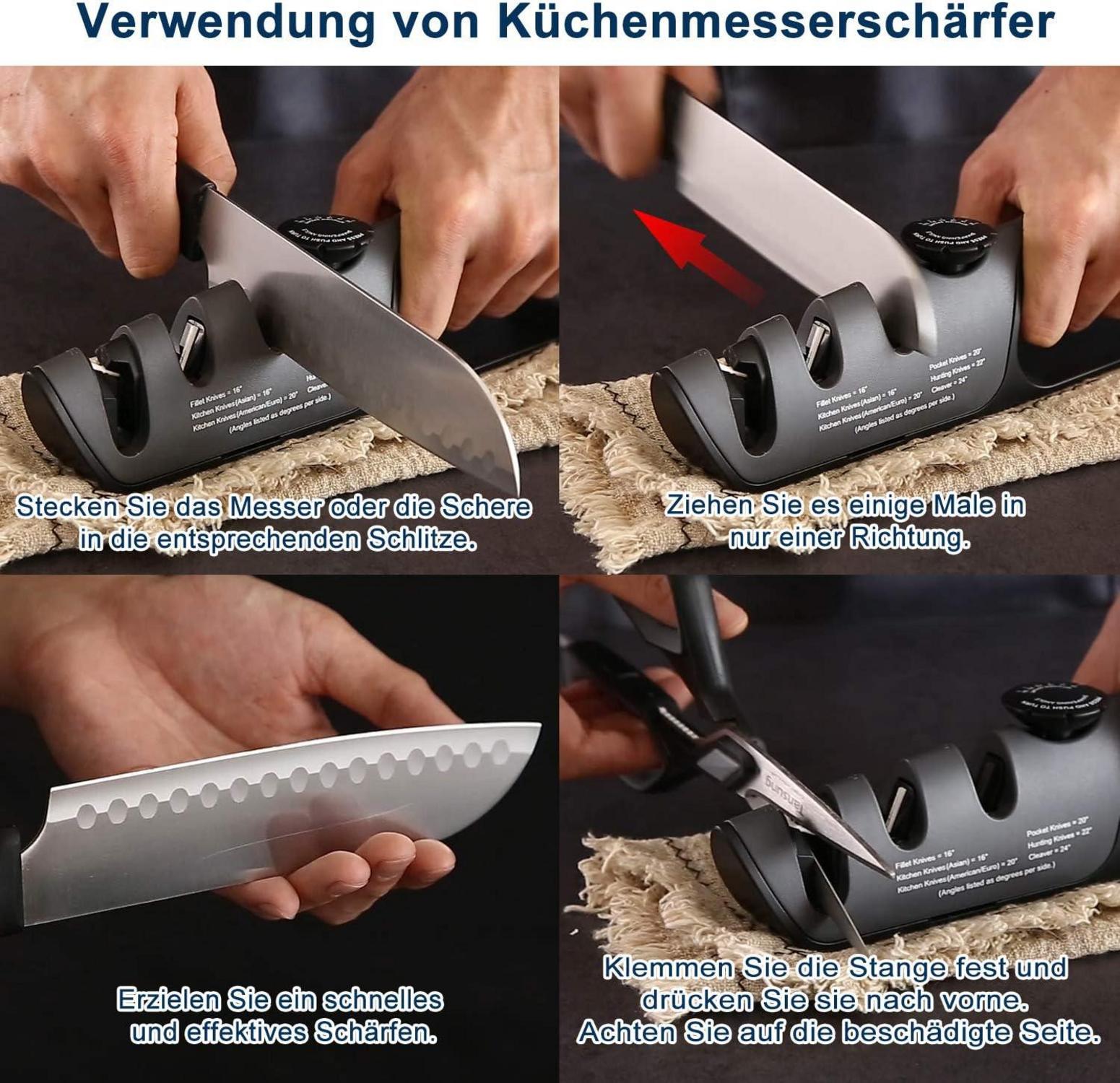 Messerschärfer 3 Stufen Wolframstahl Diamantstäbe Keramik - Grau