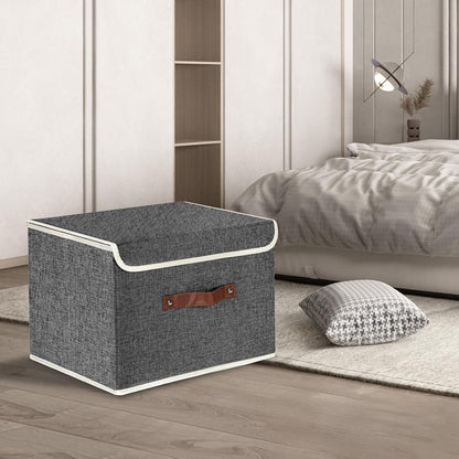 Faltbare Aufbewahrungsbox mit Deckel Stoff 38x25x25 cm 2er Set Schwarz