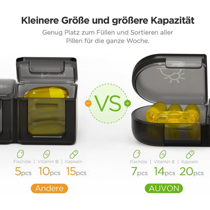 AUVON Pillendose 7 Tage 3 Fächer Schwarz Tablettenbox