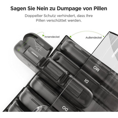 AUVON Pillendose 7 Tage 3 Fächer Schwarz Tablettenbox
