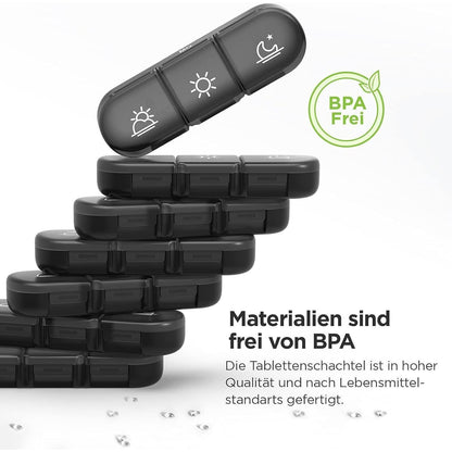 AUVON Pillendose 7 Tage 3 Fächer Schwarz Tablettenbox