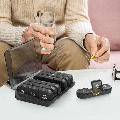 AUVON Pillendose 7 Tage 3 Fächer Schwarz Tablettenbox