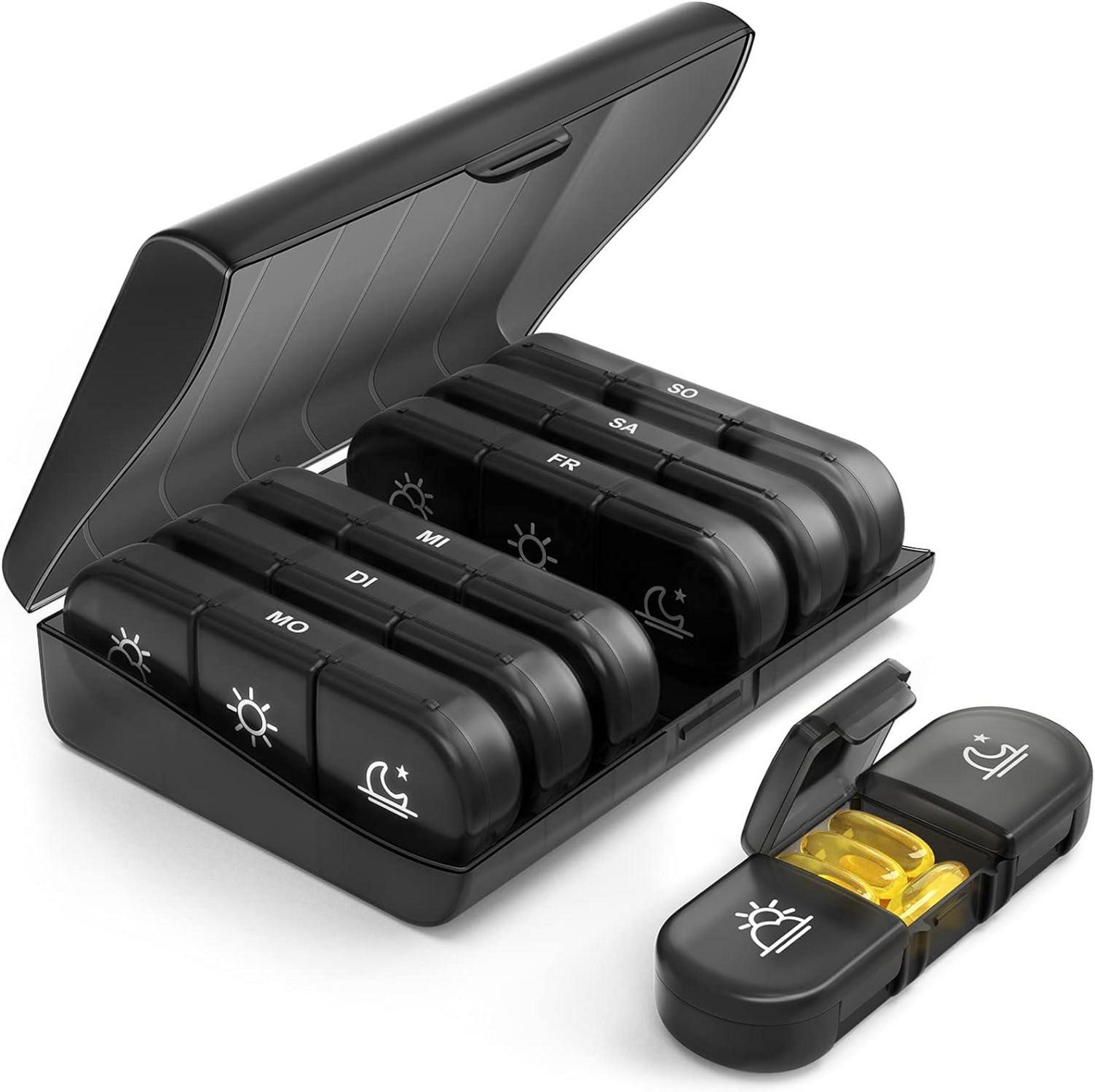 Pillendose 7 Tage 3 Fächer große Tablettenbox Schwarz