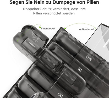 Pillendose 7 Tage 3 Fächer große Tablettenbox Schwarz