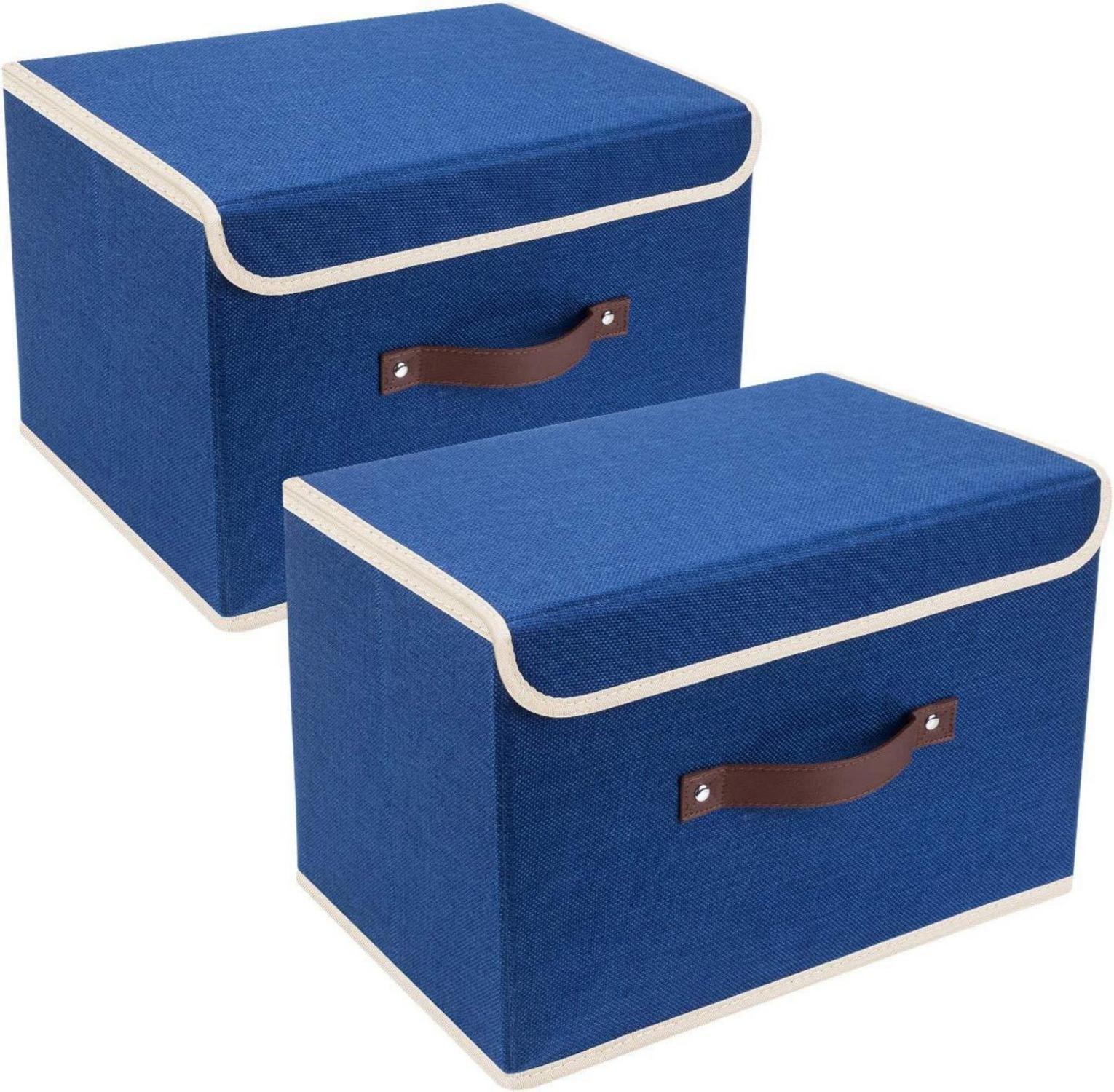 Faltbare Aufbewahrungsbox mit Deckel und Griff, 2er Set, Blau