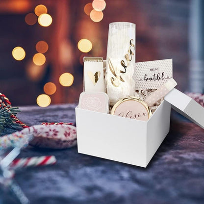 4er Set Rechteckige Geschenkboxen Karton Weiß 15x15x10cm 14x14x8,9cm