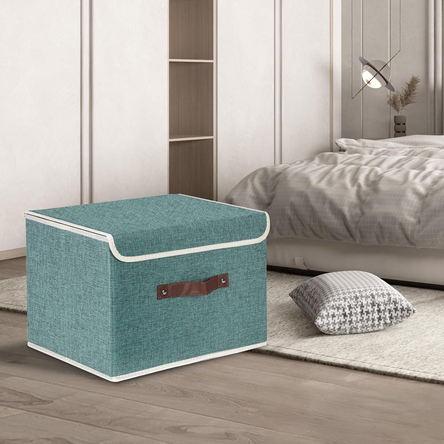 Faltbare Aufbewahrungsbox Stoff Deckel 38x25x25 cm 2er Set Aqua Deep