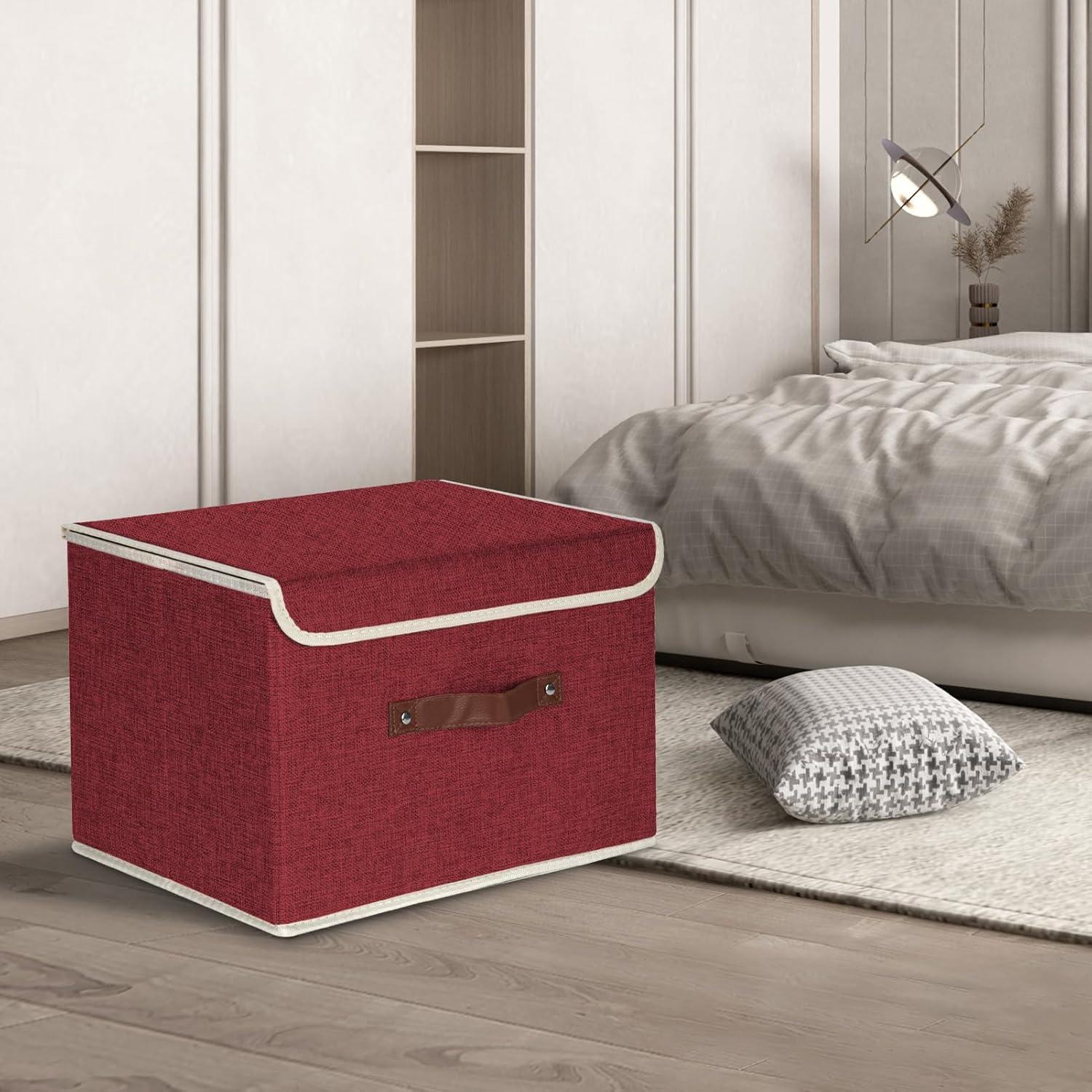Faltbare Aufbewahrungsbox mit Deckel Stoff 38x25x25 cm 2er-Set Rotwein