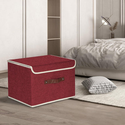 Faltbare Aufbewahrungsbox mit Deckel Stoff 38x25x25 cm 2er-Set Rotwein