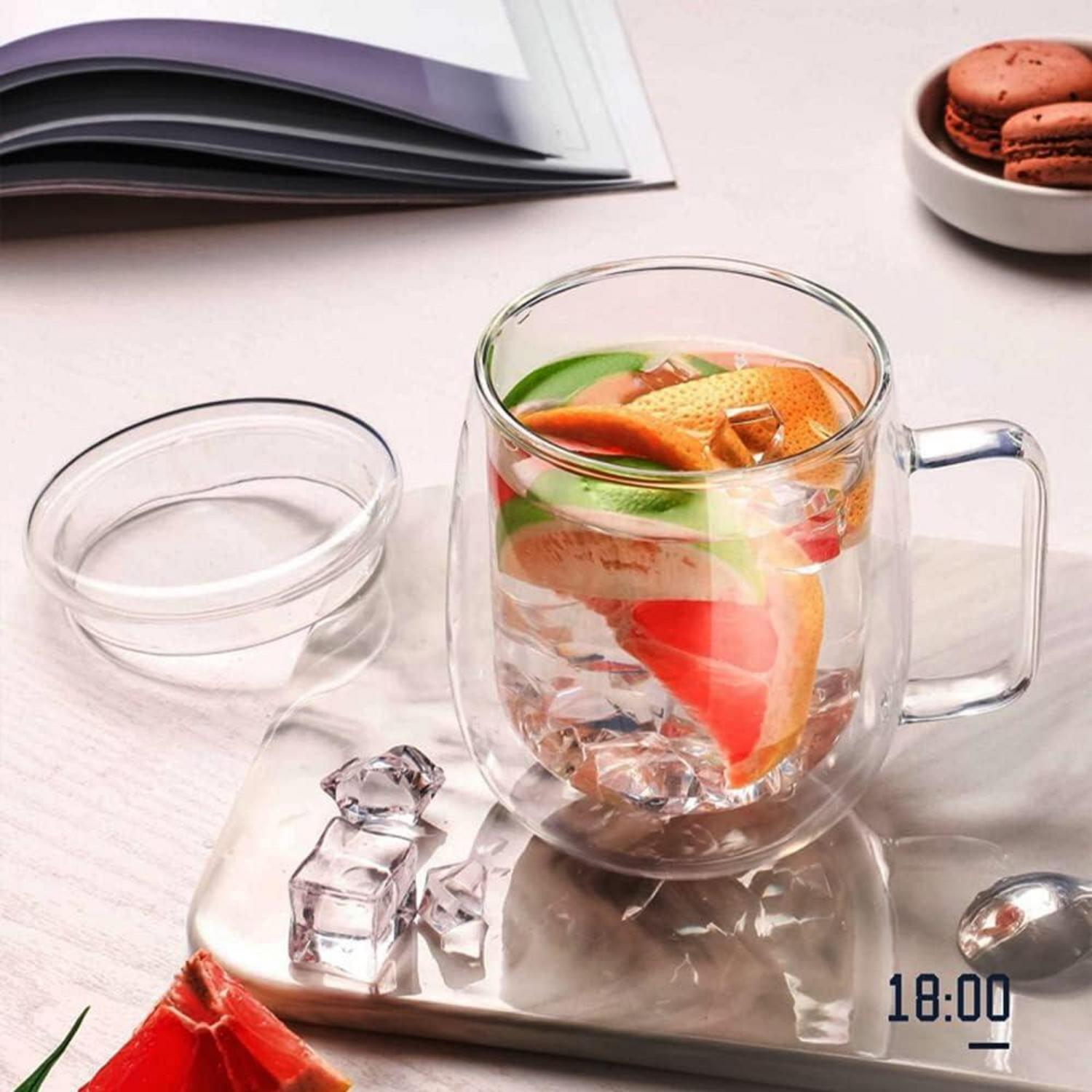 Doppelwandige Kaffeetassen 350ml Isolierbecher mit Henkel, 2 Stück