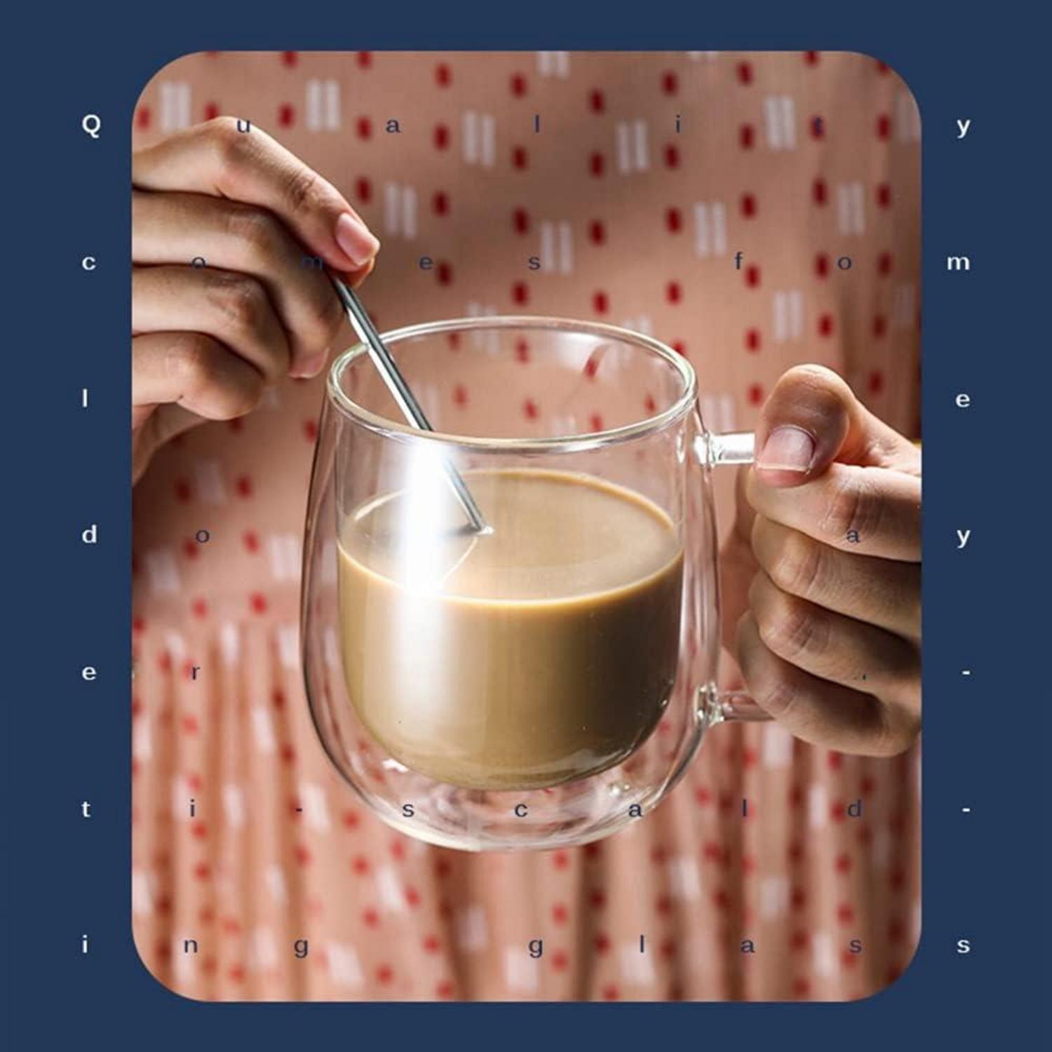 Doppelwandige Kaffeetassen 350ml Isolierbecher mit Henkel, 2 Stück