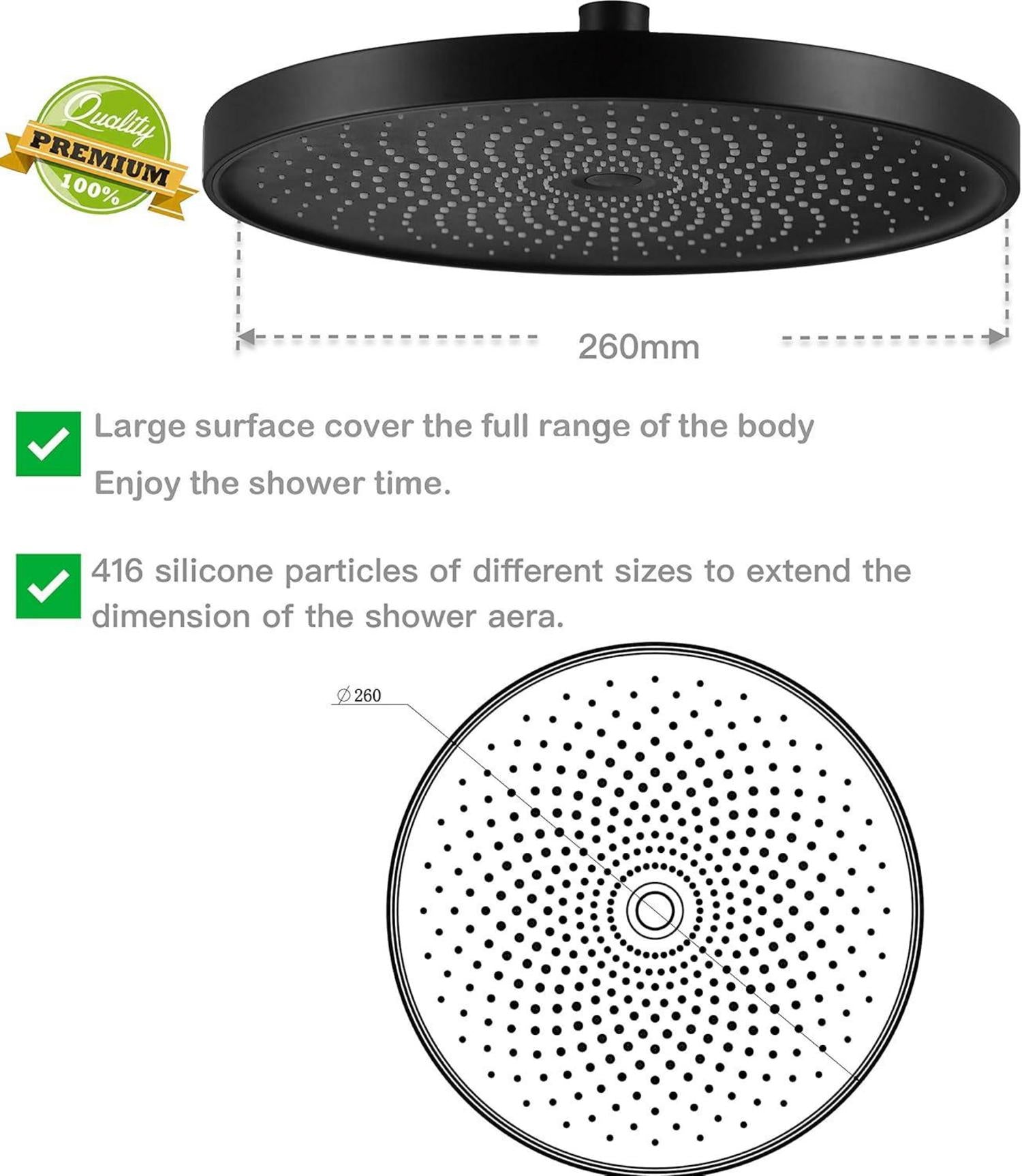Neues Design Regendusche Rund Kopfbrause Durchmesser 260 mm, Schwarz