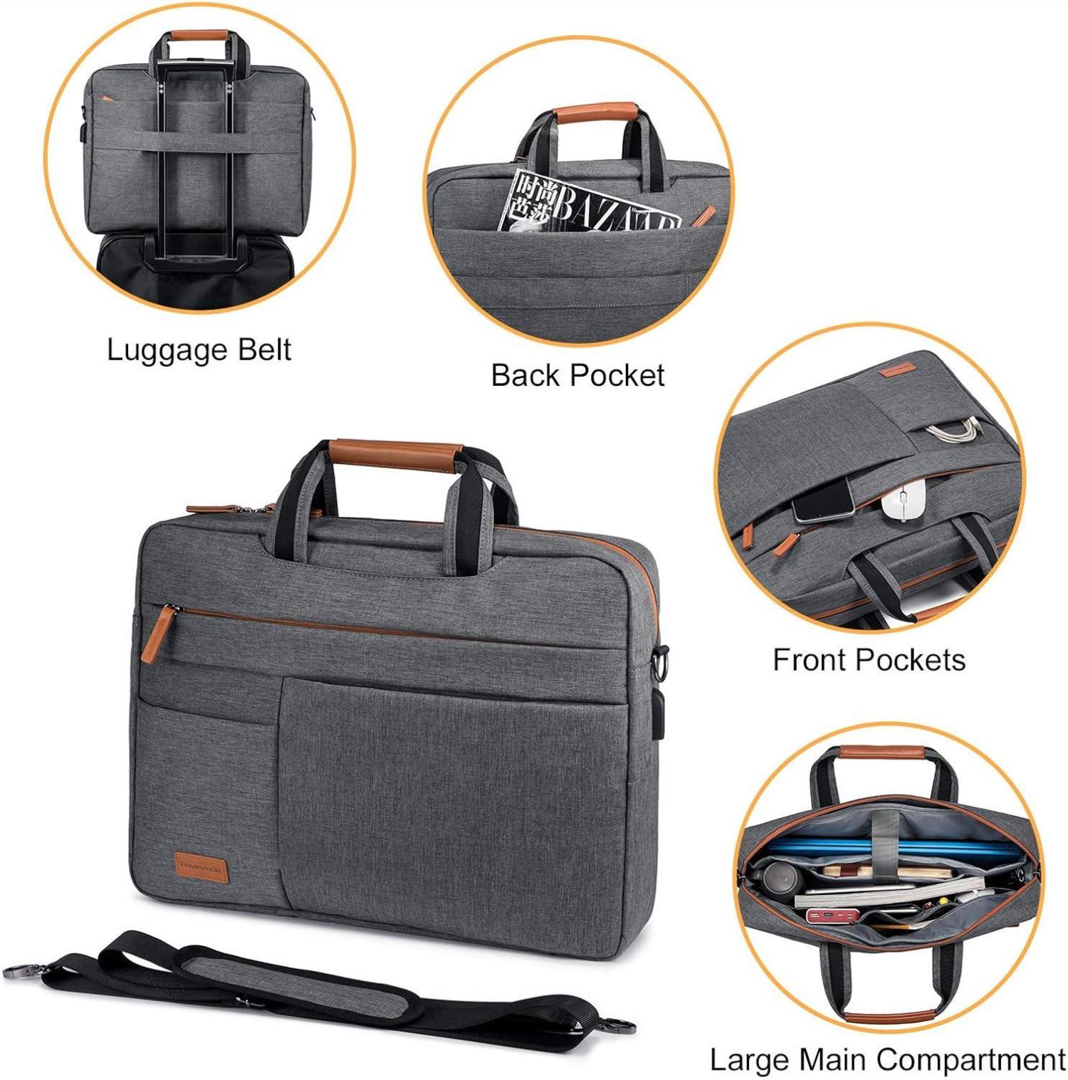 15.6 Zoll Wasserdichte Laptop Tasche Herren Grau Business Aktentasche