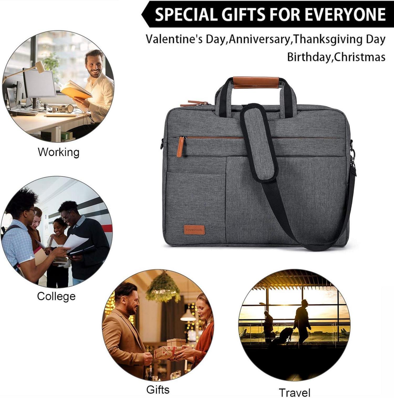 Notebook Tasche 15.6 Zoll Herren Wasserdicht Laptop Aktentasche Grau