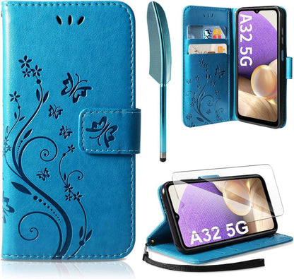 Lederhülle Samsung Galaxy A32 5G Flip Wallet Schutzhülle Blau