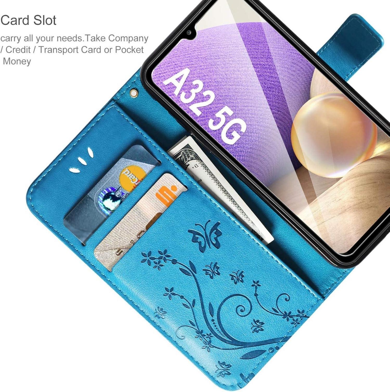 Lederhülle Samsung Galaxy A32 5G Flip Wallet Schutzhülle Blau
