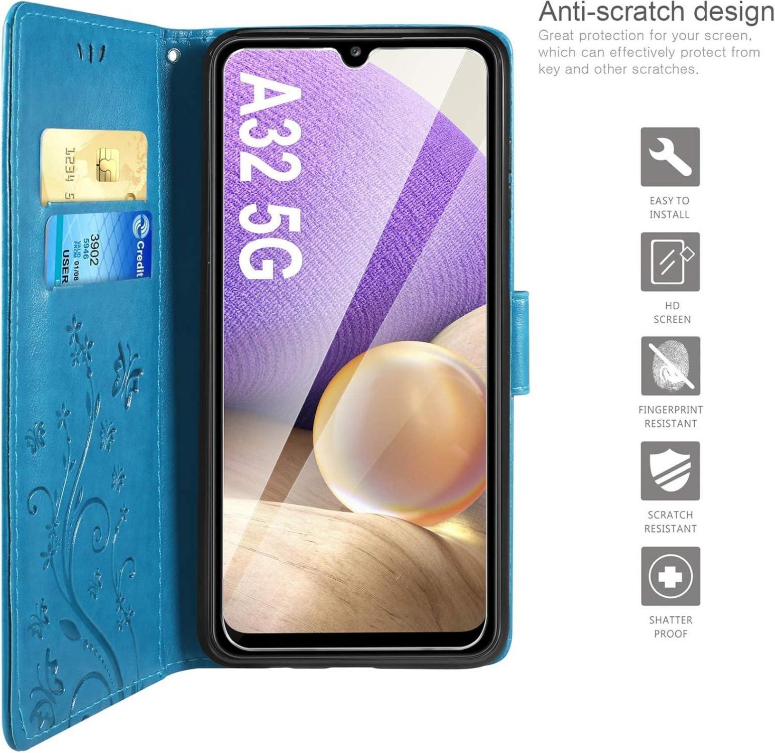 Samsung Galaxy A32 5G Lederhülle mit Schutzfolie Blau