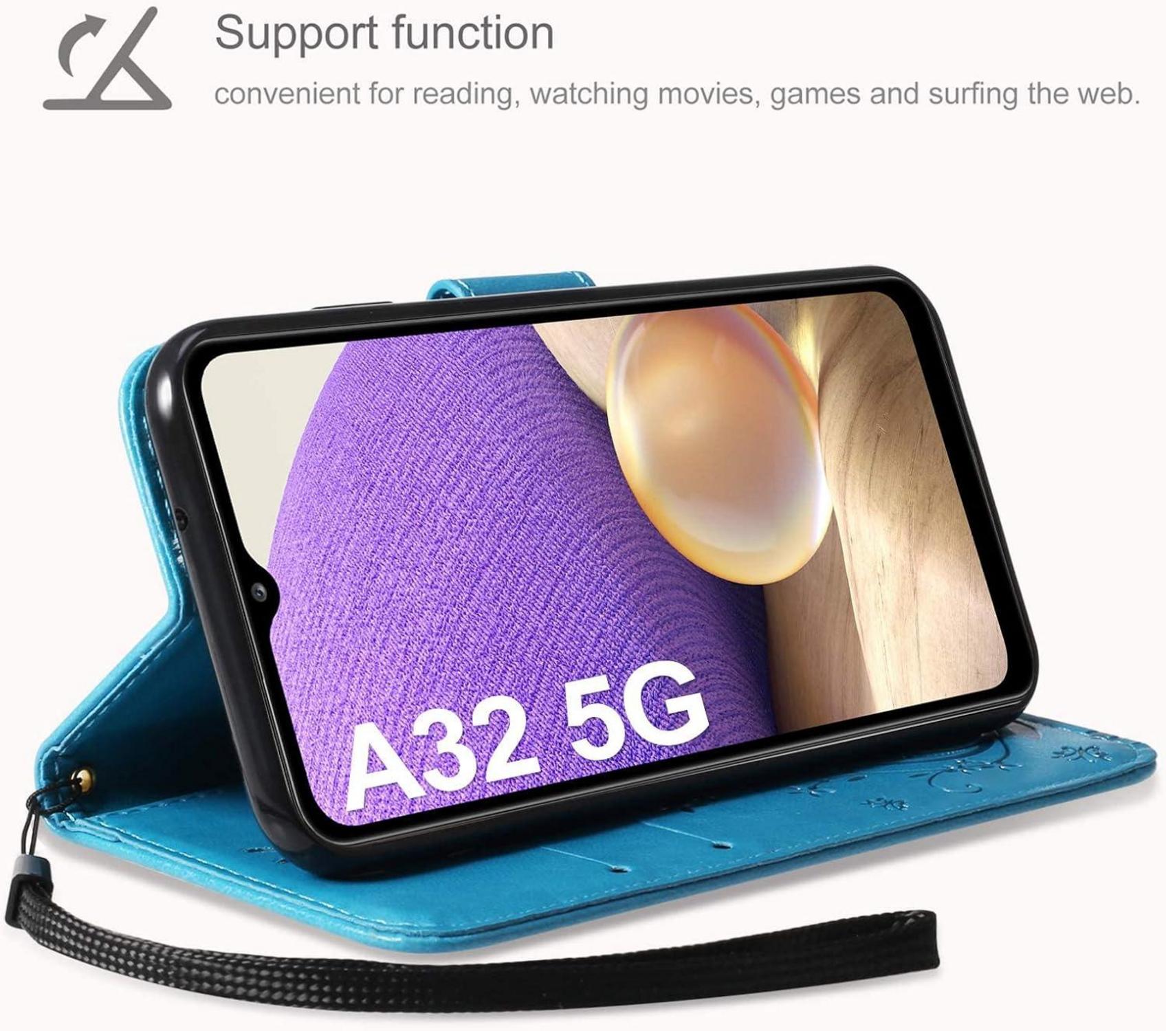 Samsung Galaxy A32 5G Hülle Schutzhülle Blau Flip Wallet PU Leder