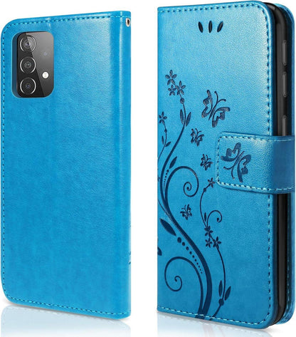 AROYI Samsung Galaxy A52 Leder Wallet Hülle + Schutzfolie Blau