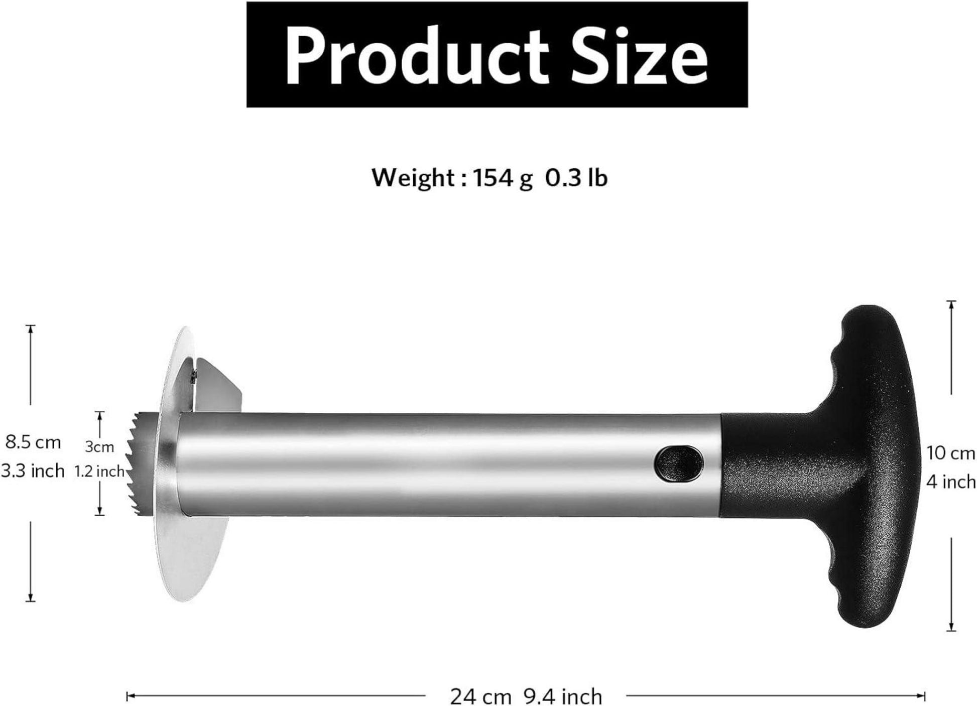 Ananas Schäler Schneider Edelstahlklinge ABS-Griff 24 cm Schwarz