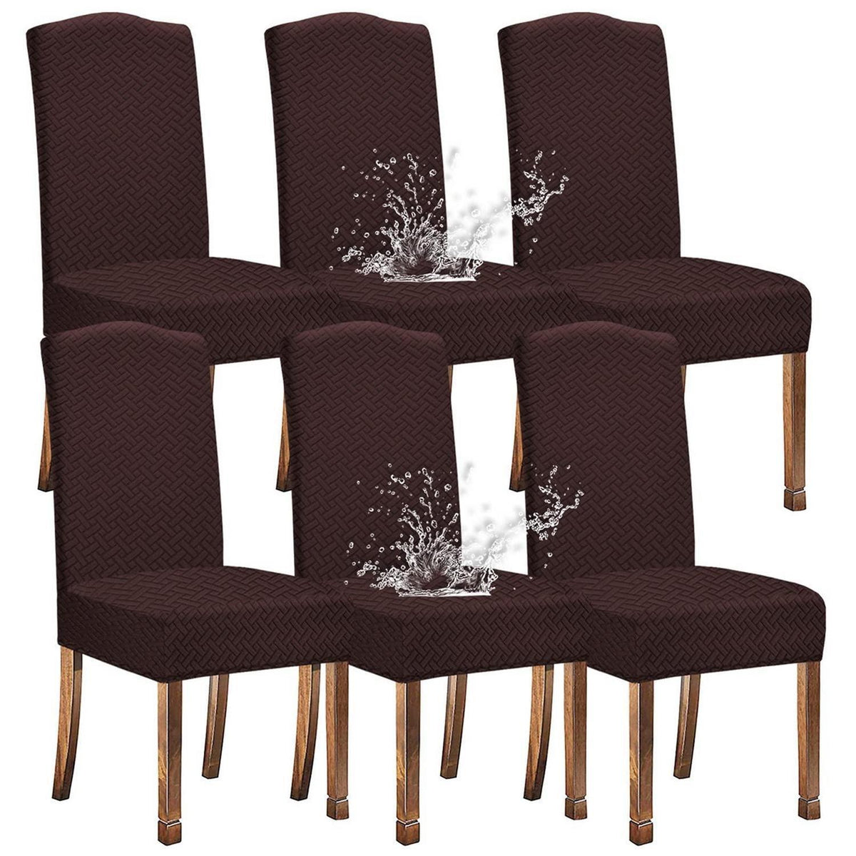 Stretch Stuhlhussen Jacquard wasserdicht 6er-Set Kaffee