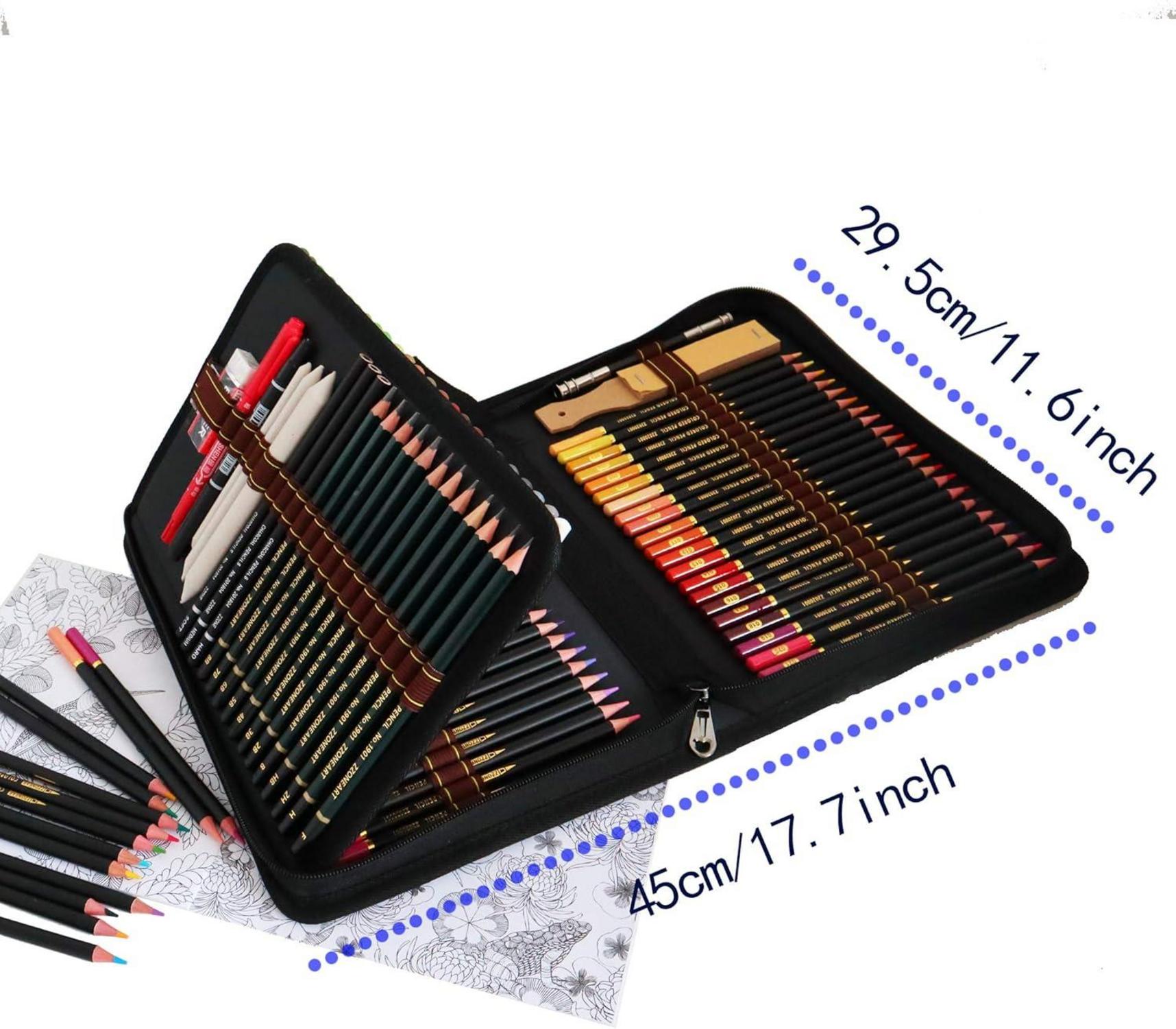 Majoart 95 Buntstifte Skizzierstifte Set Premium Federtasche Federmäppchen