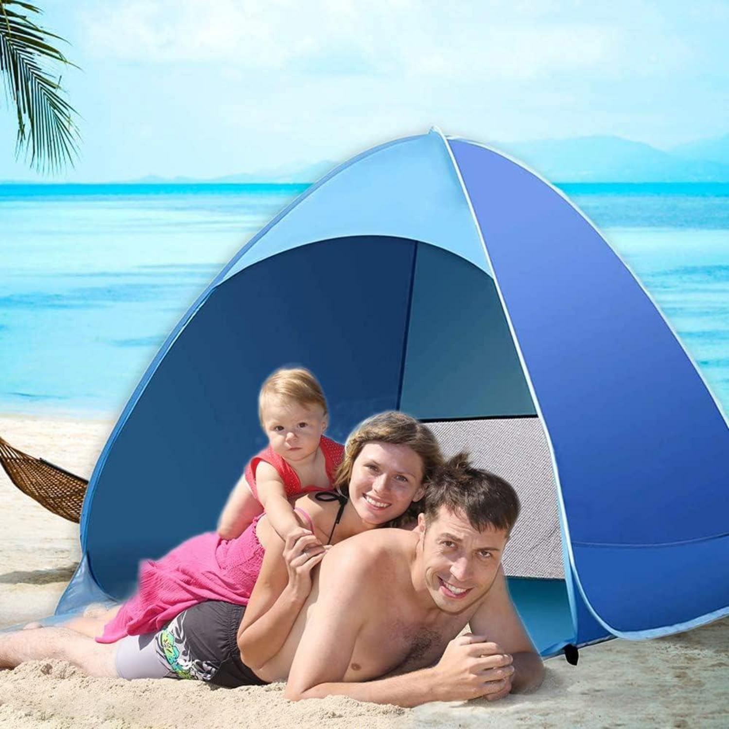 Strandmuschel Pop Up für 2-3 Personen, UV-Schutz, Tragbar & Leicht, inkl. Tragetasche