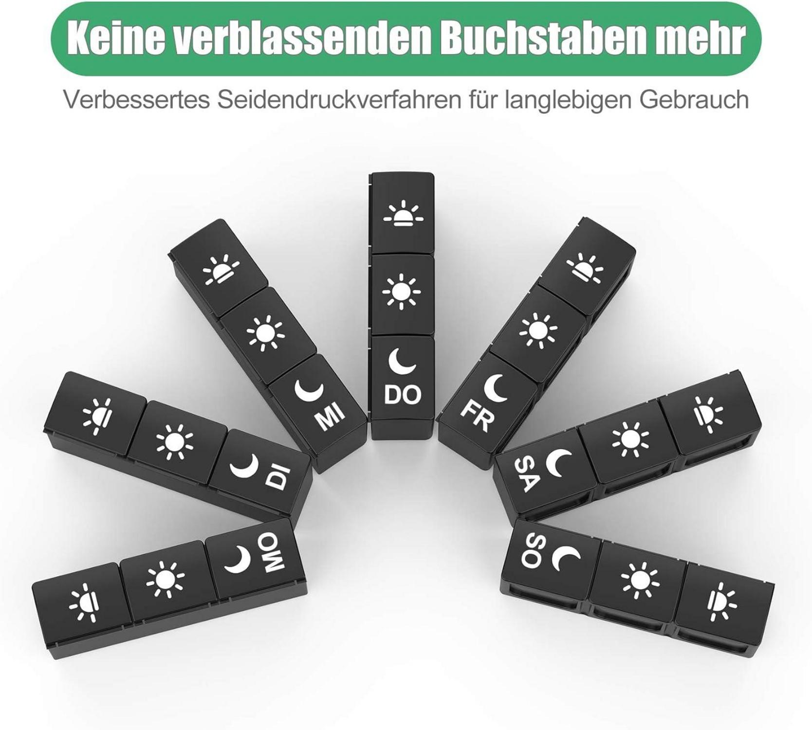 Tablettenbox 7 Tage 3 Fächer Pillendose Medikamentendosierer Schwarz
