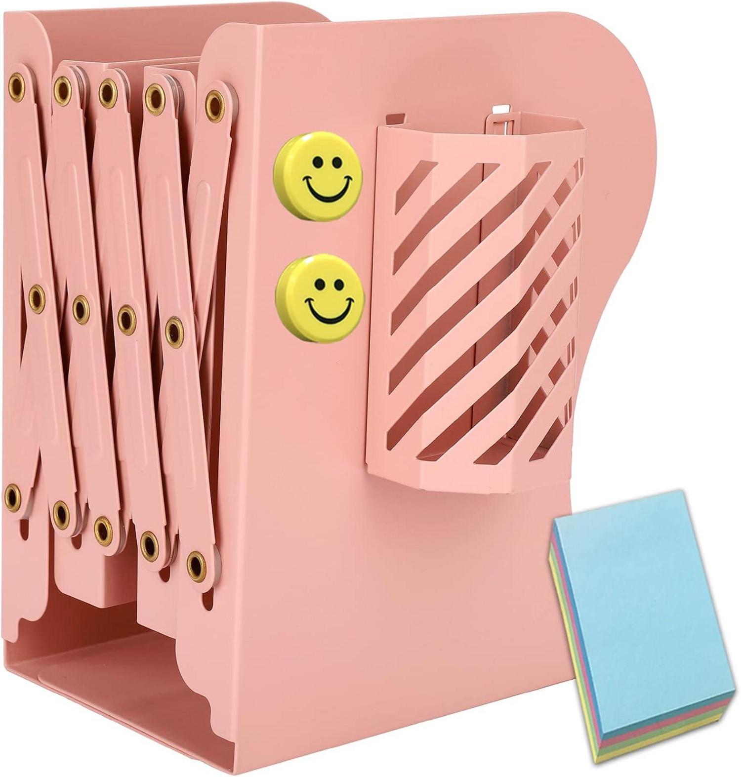 Buchstütze mit Stifthalter Verstellbar Bookends rutschfeste 19in Rosa