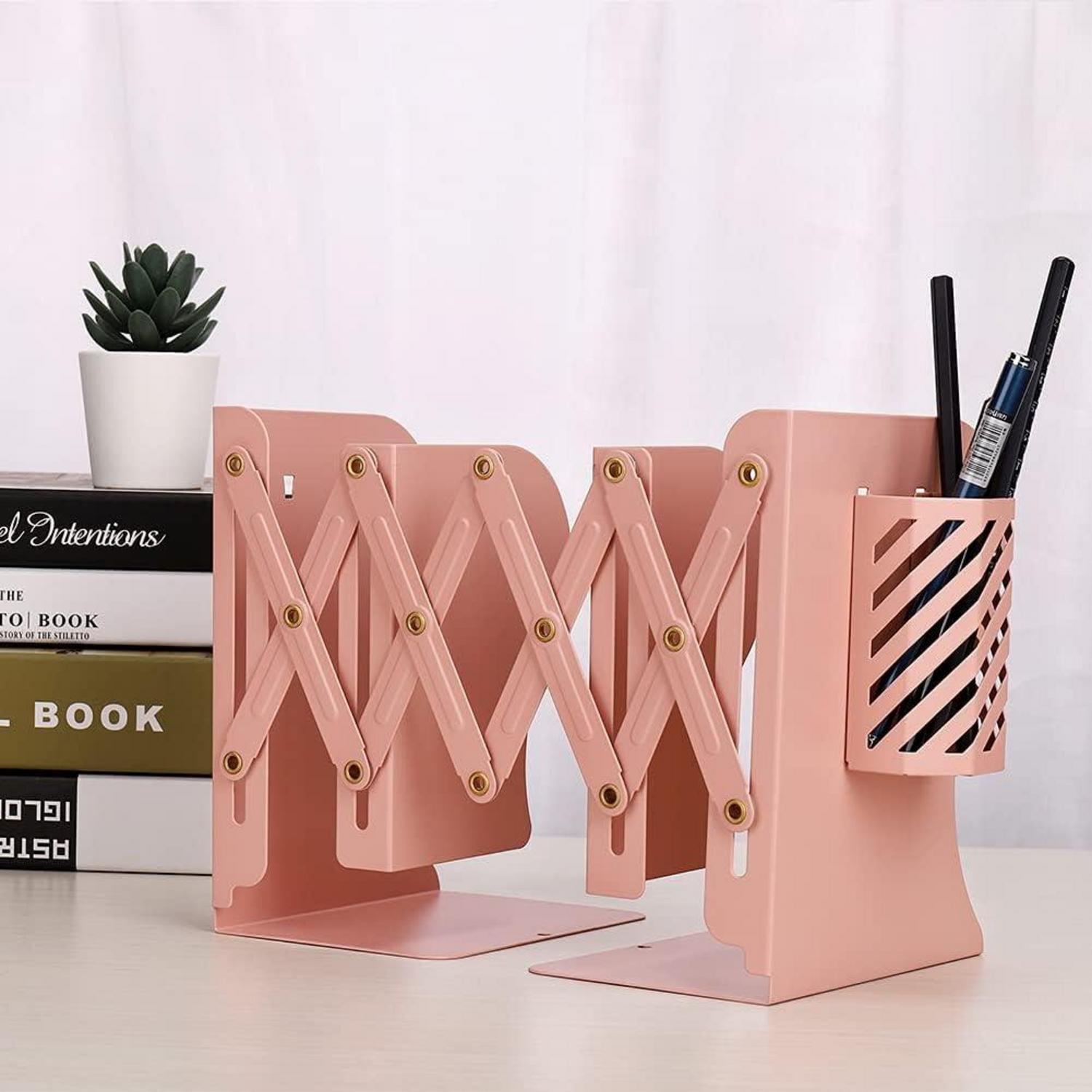 Buchstütze mit Stifthalter Verstellbar Bookends rutschfeste 19in Rosa