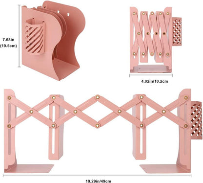 Qualsen Buchstützen Verstellbarer Buchhalter rutschfeste Bookends 19 Zoll Pink