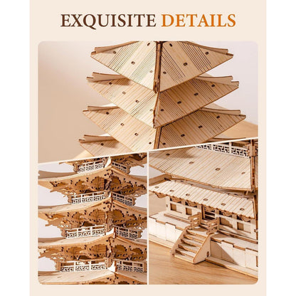 3D Puzzle Holz Modellbau Fünfstöckige Pagode Turm Erwachsene