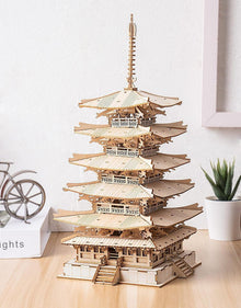 3D Puzzle Holz Modellbau Fünfstöckige Pagode Turm Erwachsene