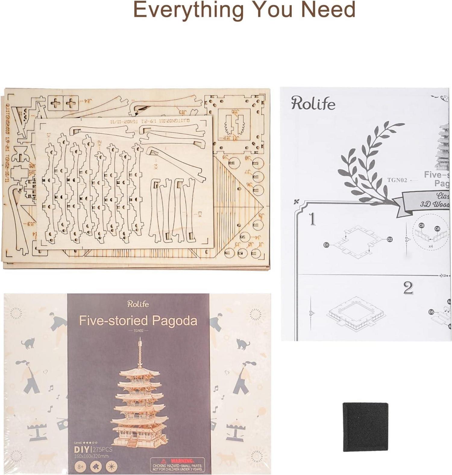 3D Puzzle Holz Modellbau Fünfstöckige Pagode Turm DIY Geschenke Dekoration