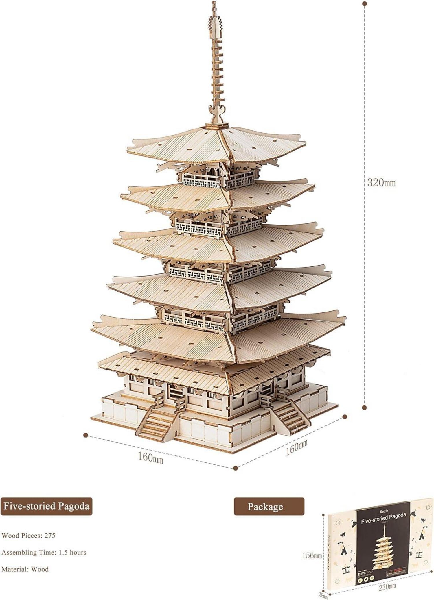 3D Puzzle Holz Modellbau Fünfstöckige Pagode Turm DIY Geschenk & Deko